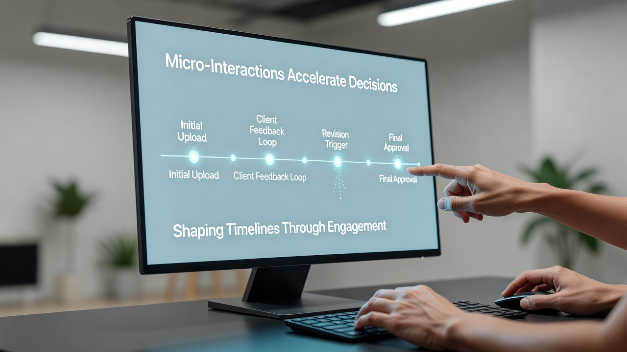 Dashboard screenshot illustrating micro-interaction analytics tracking client clicks and scroll patterns within a digital portfolio review system